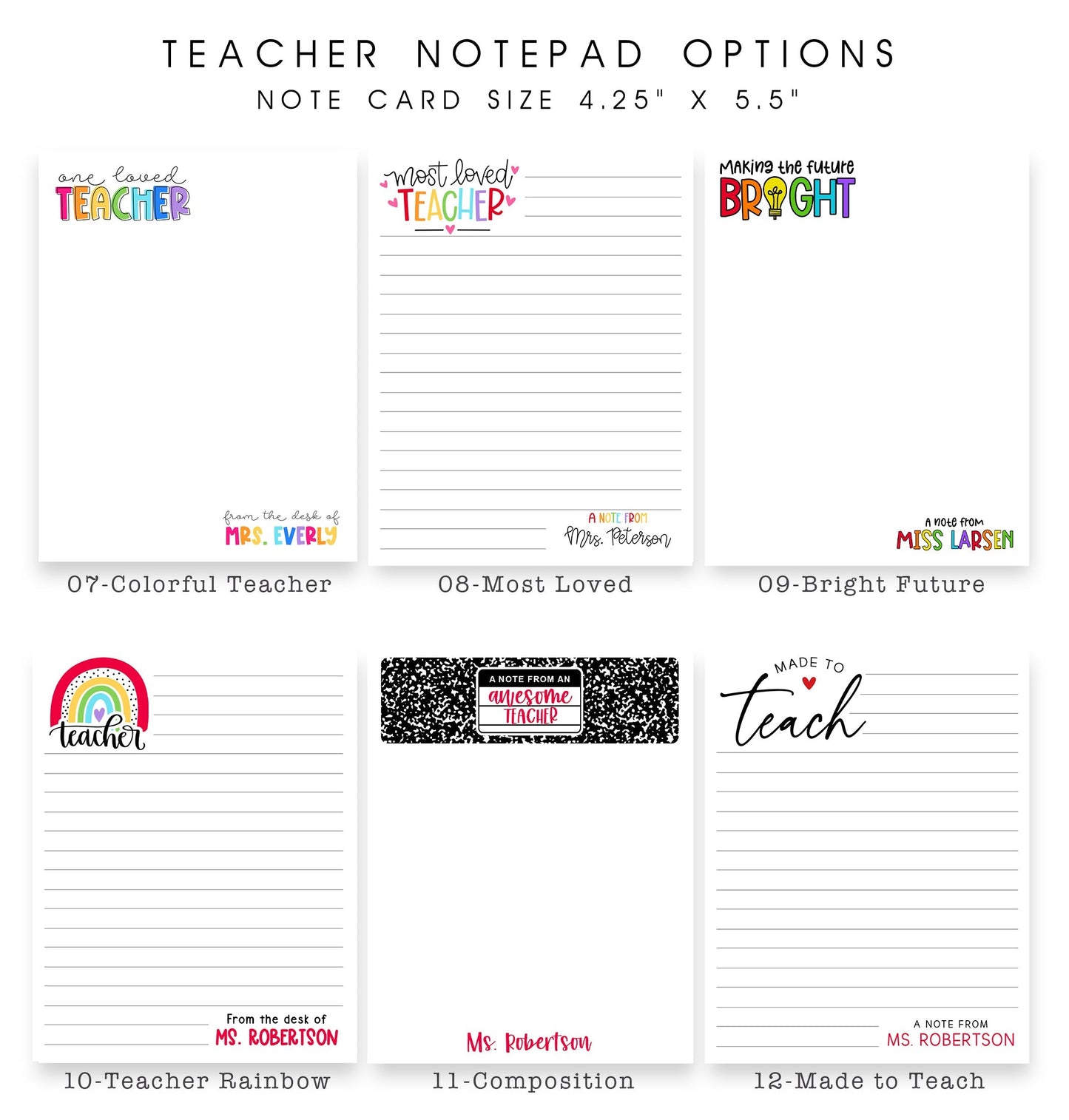 Personalized Teacher Notepad